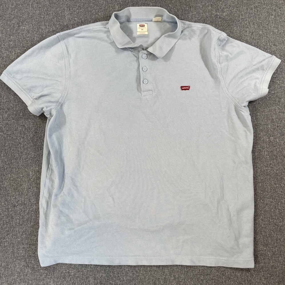 Levi's Polo Shirt XXL Light Blue Short Sleeve Cotton Classic Logo Mens
